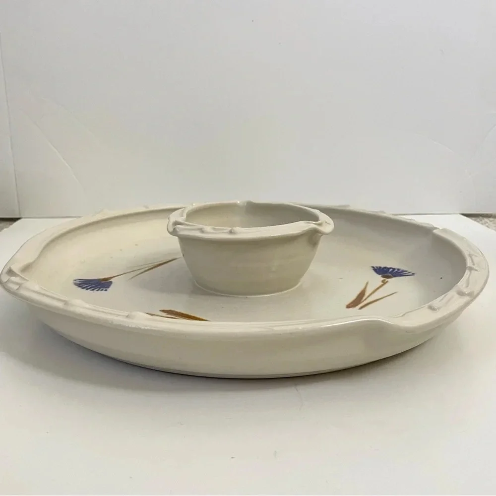 Floral Ceramic Chip and Dip Platter Vegetable Tray Handmade - Picture 11 of 11